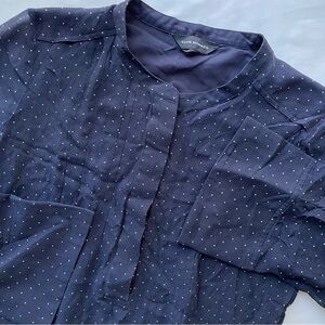 Club Monaco Pintuck Long Sleeve Silk Navy Polka Dot Sheer Dress Size 4